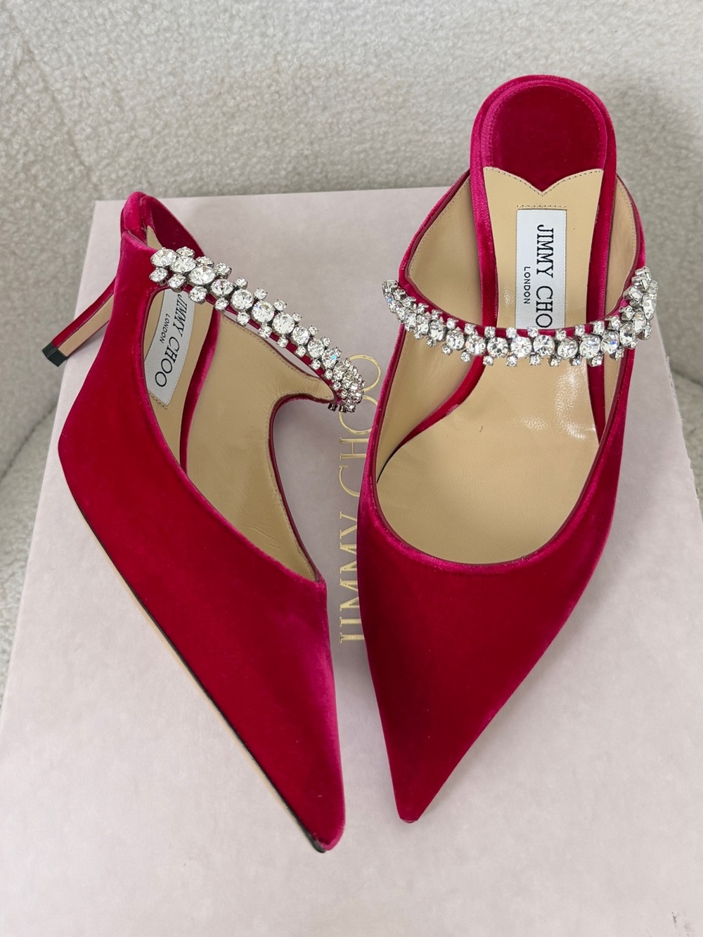 Jimmy Choo Bing Velvet Crystal-Strap Slingback Pumps Cherry 37.5
